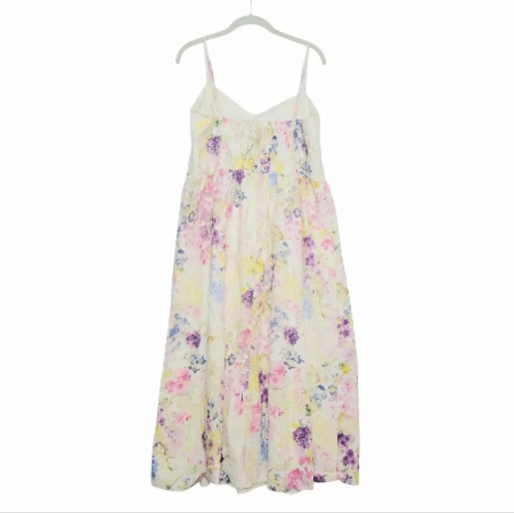 H&M Linen & Cotton Blend Floral Midi Dress Garden Tea Party Feminine Pastel XL - Picture 7 of 14